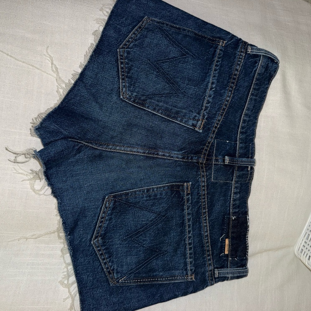 MOTHER Indigo Jean Shorts with Frayed Hem - Picture 5 of 9